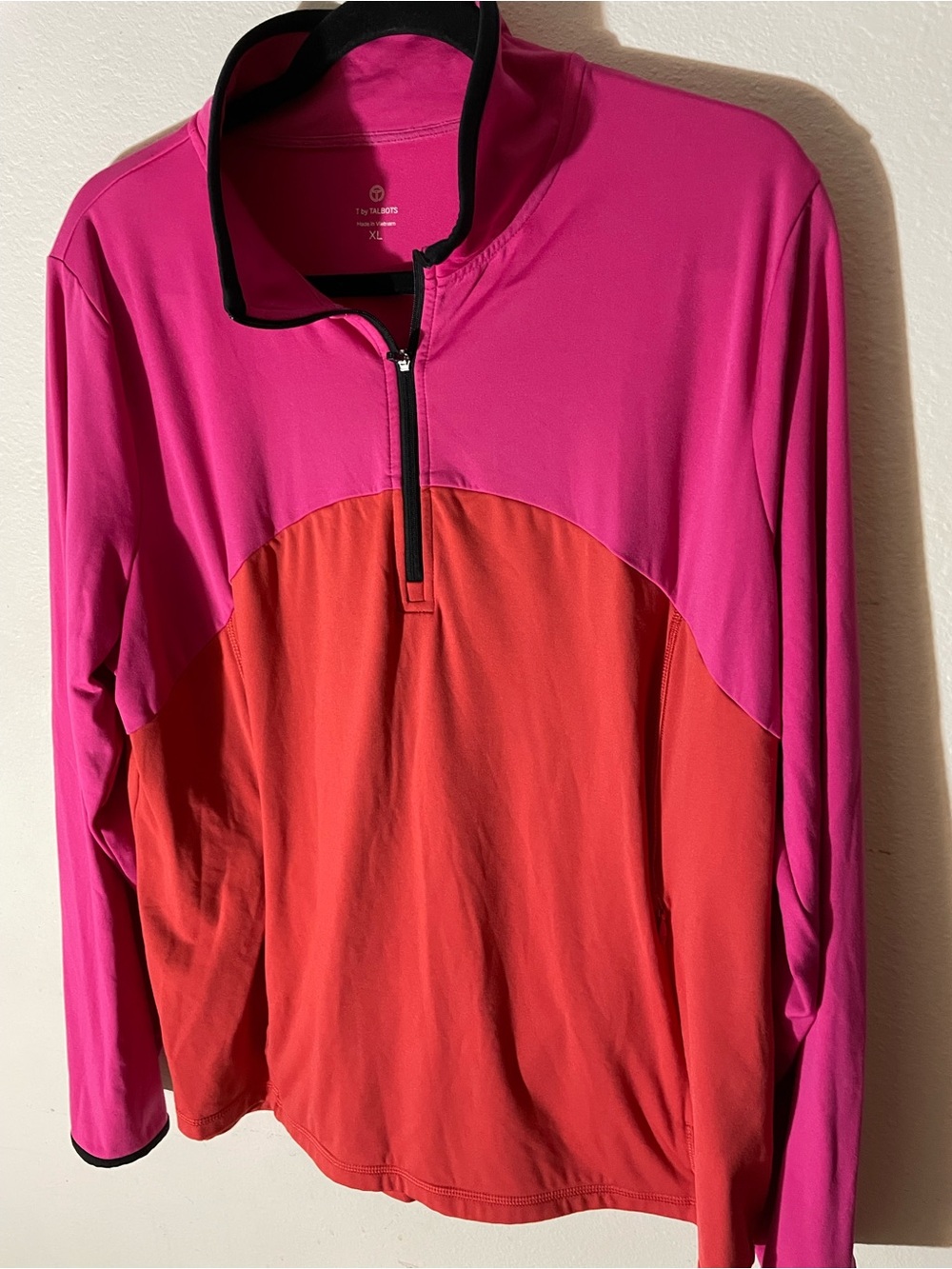 Talbots Pink and Red Colorblock Half-Zip Pullover